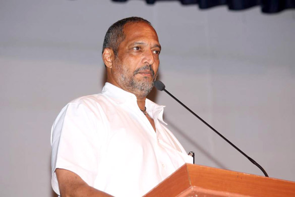 Nana Patekar speaking at a press meet for the Baba Amte film project in July 2012