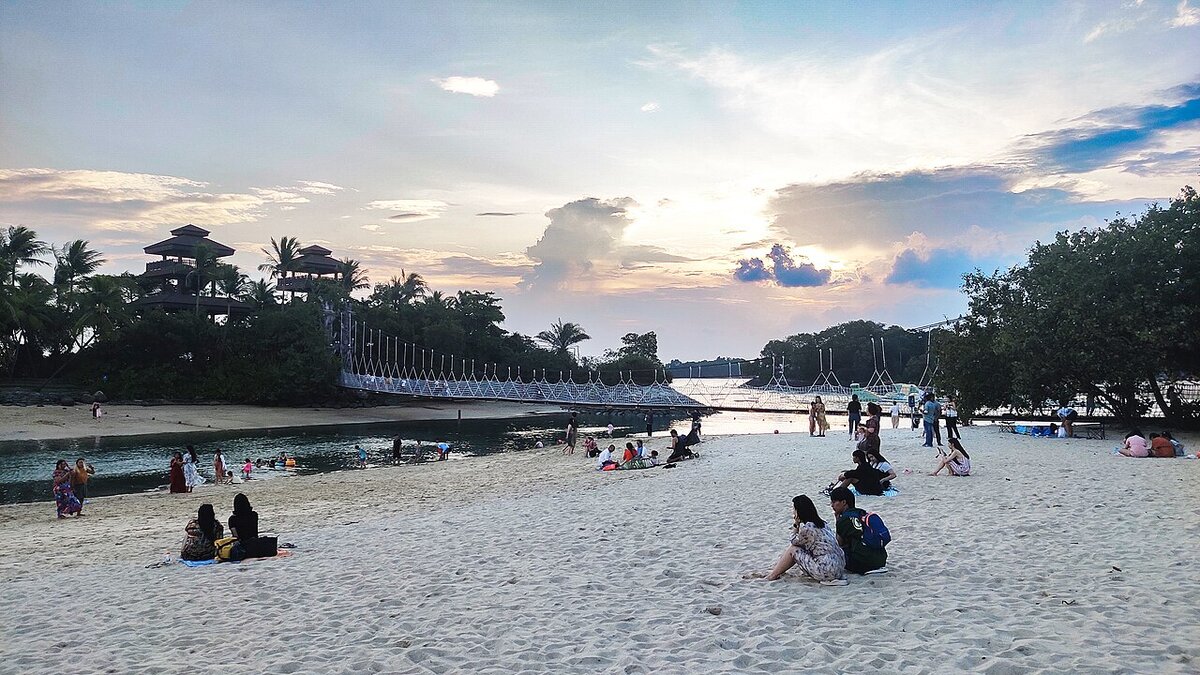 Visitors relaxing on Palawan Beach on Sentosa Island